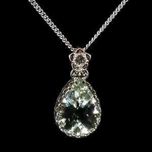 Sterling Silver 925 Prasiolite Topaz Flower Enhancer Pendant 18" Necklace 8 gram